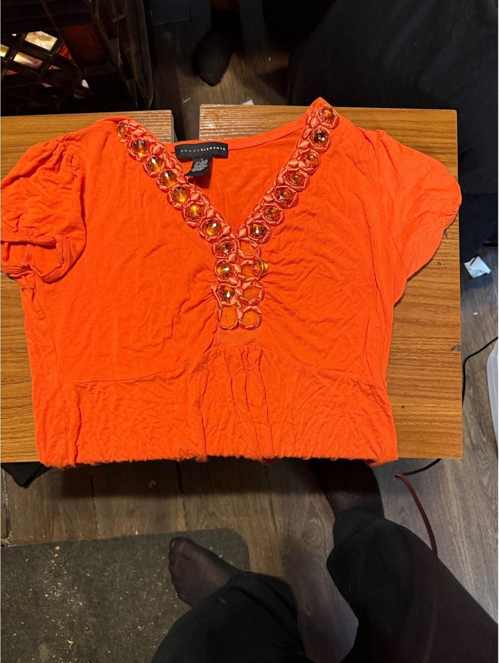 Grace Elements Orange Embellished V-Neck Top
